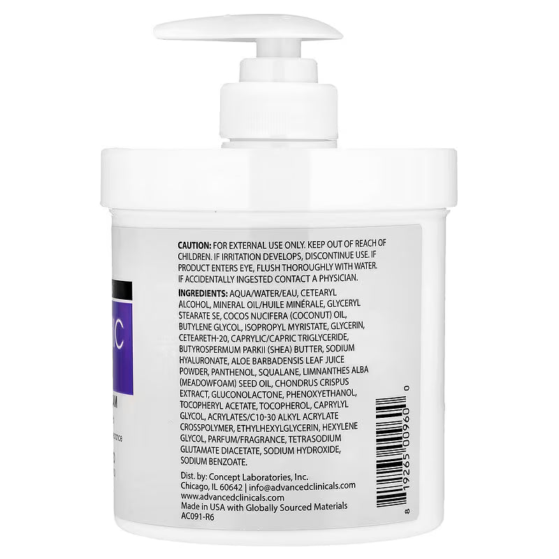 Advanced Clinicals, Hyaluronic Acid, Body Moisturizing Cream, 16 oz (454 g)