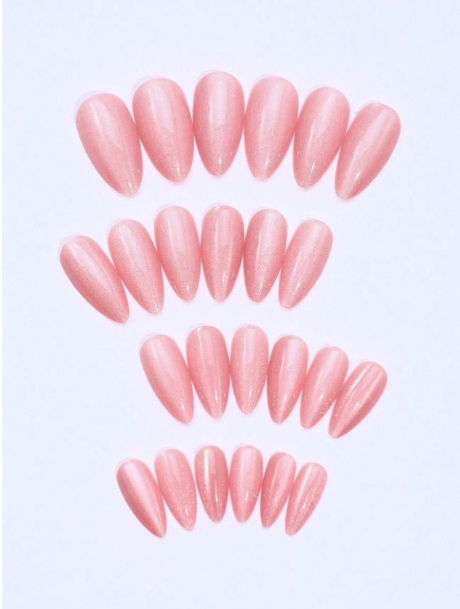 Shiny pink acrylic nails