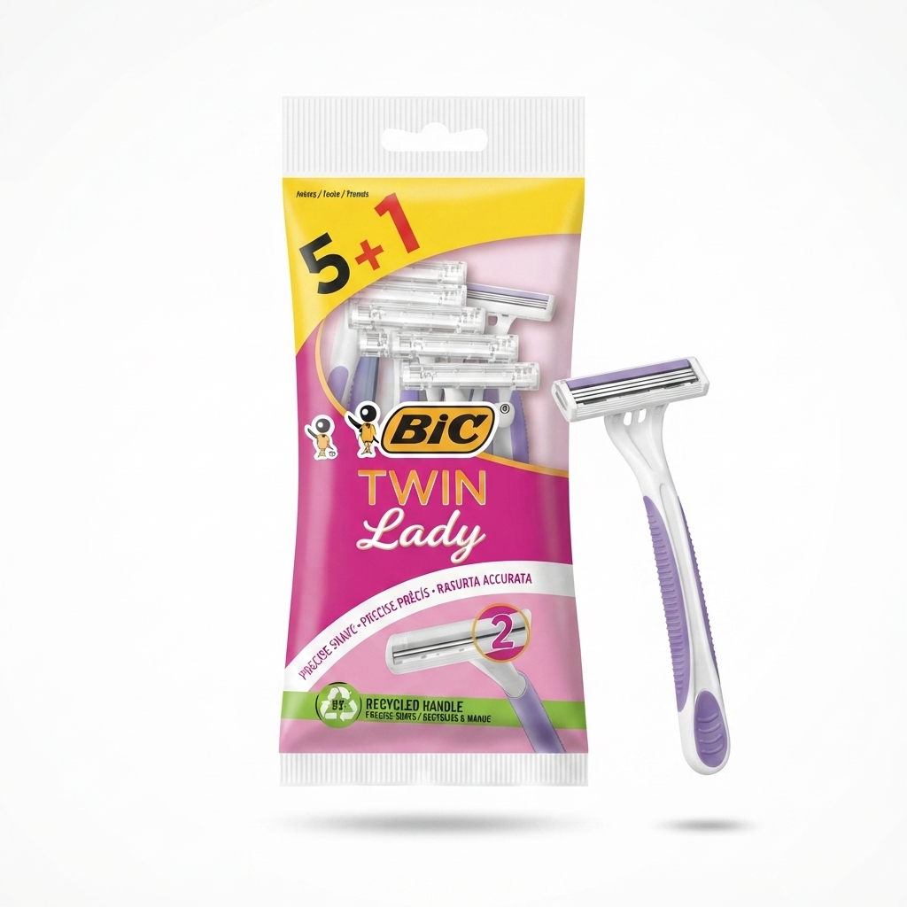 🌸 شفرات الحلاقة النسائية بيج توين ليدي
(BiC Twin Lady 5+1)