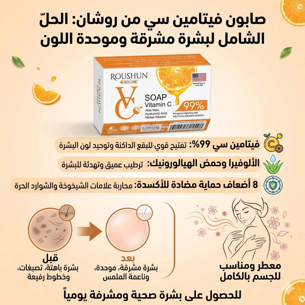 صابون فيتامين سي بنسبة 99% من ماركة Roushun (روشان)