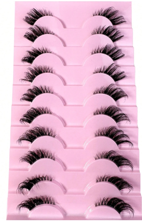 10 Pairs 3D Faux Mink Short Soft Cat Eye Transparent False Eyelashes