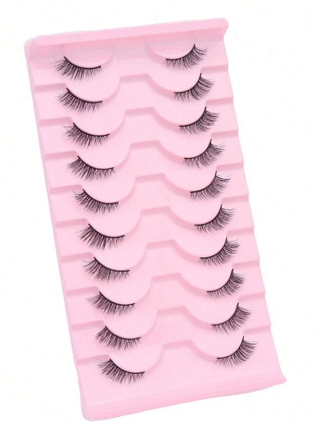 10 Pairs 3D Faux Mink Short Soft Cat Eye Transparent False Eyelashes