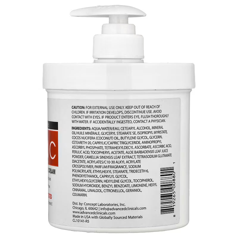 Advanced Clinicals, Vitamin C, Advanced Brightening Cream, 16 oz (454 g)