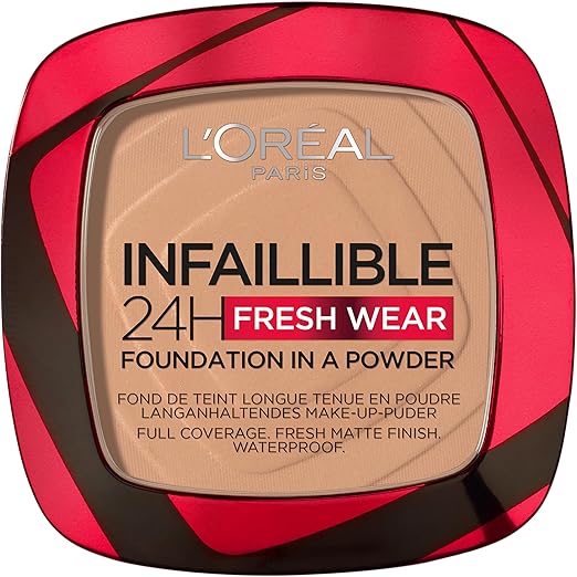 L'Oreal Paris Infallible Fresh Wear 24HR Foundation - Waterproof Full Coverage Matte Powder, Transfer-Proof