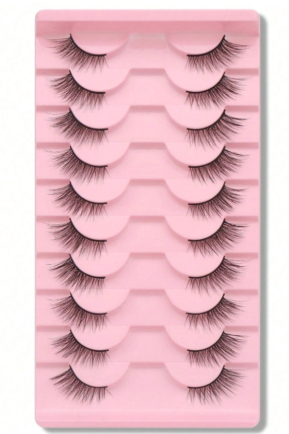 10 Pairs 3D Faux Mink Short Soft Cat Eye Transparent False Eyelashes