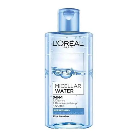 لوريال باريس ماء ميسيلار 3 في 1 (L'Oréal Paris 3-In-1 Micellar Water)، وهو منظف ومزيل للمكياج. 