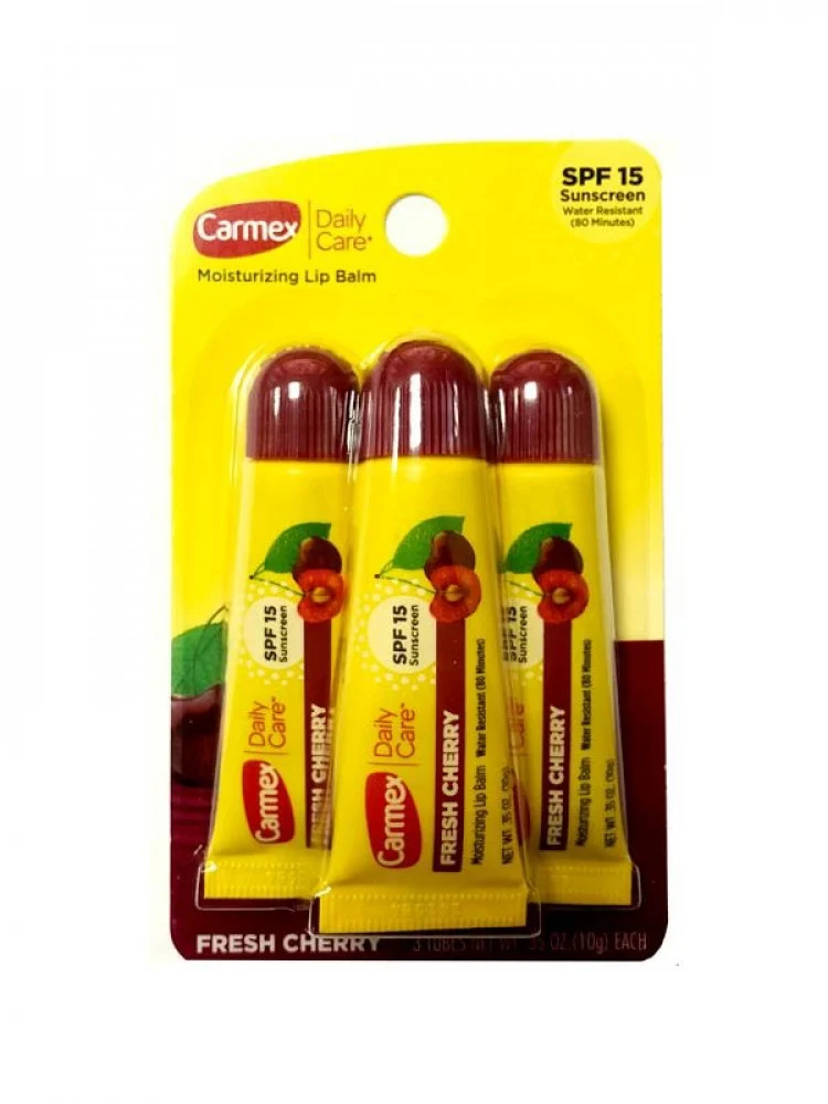 Carmex Daily Care Fresh Cherry Moisturizing Lip Balm, 10g tube.