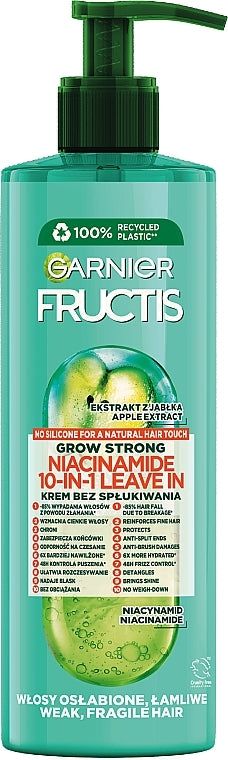 Garnier Fructis Grow Strong 10-in-1 Leave-In Cream, Styling and Strengthening Cream for Weak, Brittle Hair