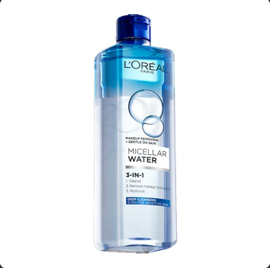 لوريال باريس ماء ميسيلار 3 في 1 (L'Oréal Paris 3-In-1 Micellar Water)، وهو منظف ومزيل للمكياج. 