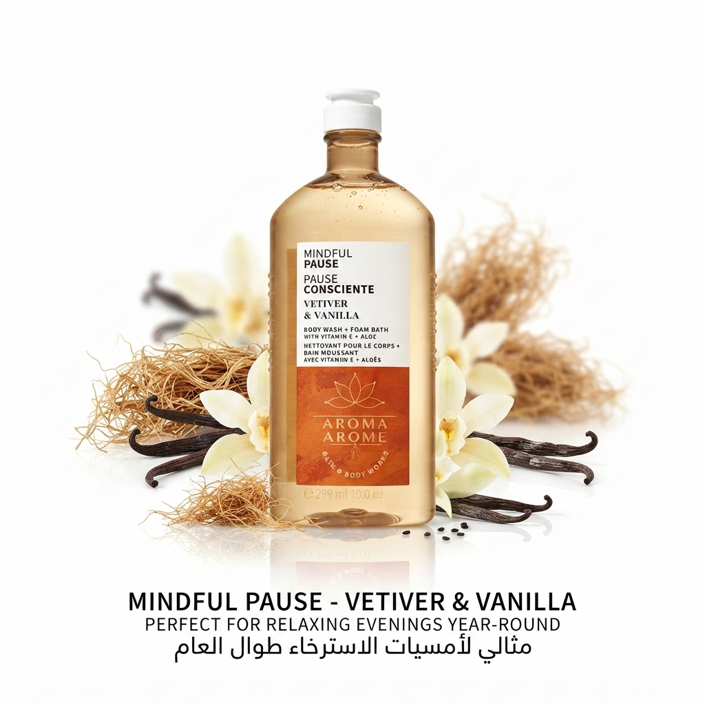 غسول الجسم ورغوة الاستحمام ميندفول بوز فيتيفر وفانيلا من باث آند بودي ووركس (Bath & Body Works Mindful Pause Vetiver & Vanilla Body Wash + Foam Bath)