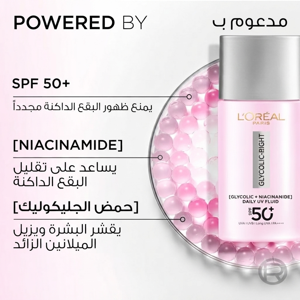 واقي شمس سائل الحماية اليومي جلايكوليك-برايت من لوريال باريس (L'Oreal Paris Glycolic-Bright Daily UV Fluid SPF 50+)