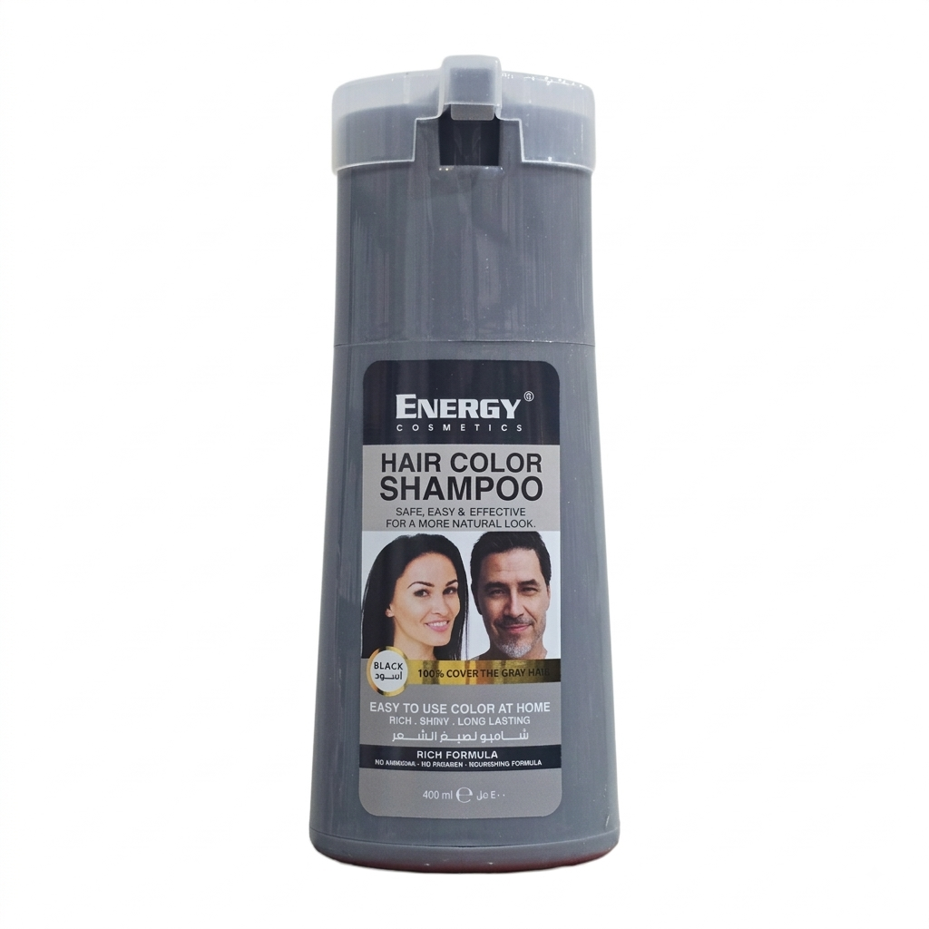 شامبو صبغ الشعر الملون من أنرجي كوزمتكس - أسود (Energy Cosmetics Hair Color Shampoo - Black)