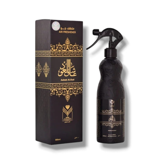 Air and Fabric Freshener "Ashiq Al Oud" produced by Almas Perfumes Company.