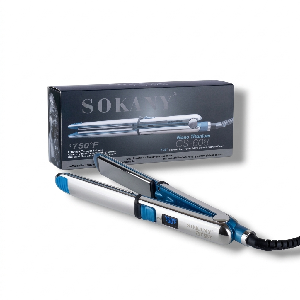 مكواة الشعر Sokany Nano Titanium CS-608، وهي أداة تصفيف احترافية 2 في 1