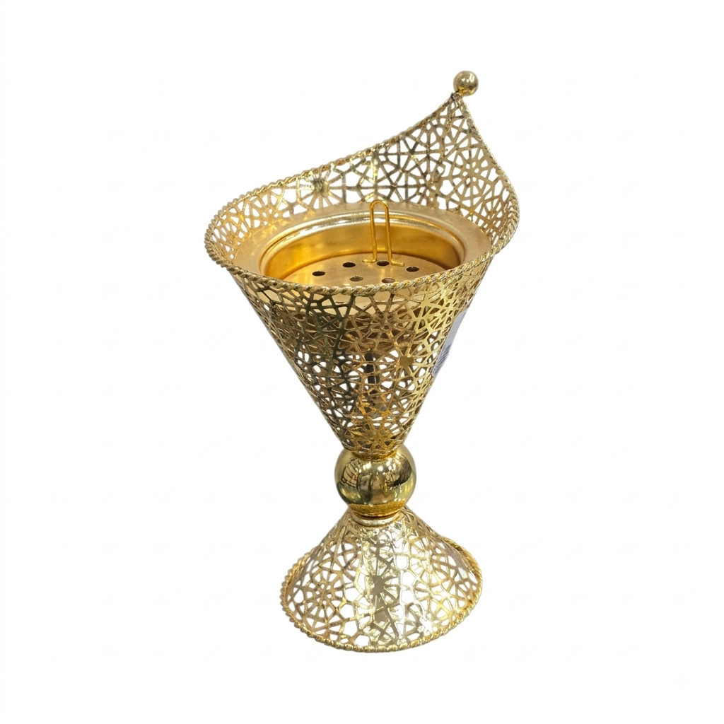 مبخرة ذهبية مخرمة بتصميم مائل فريد (Golden Openwork Incense Burner / مبخرة)
