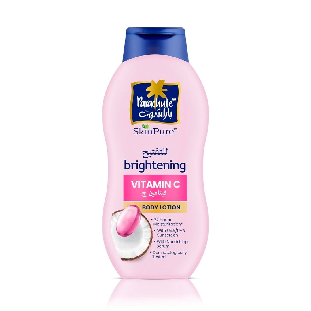 لوشن الجسم المفتّح بالفيتامين C وزيت جوز الهند البكر باراشوت سكين بيور (Parachute SkinPure Brightening Vitamin C Body Lotion)