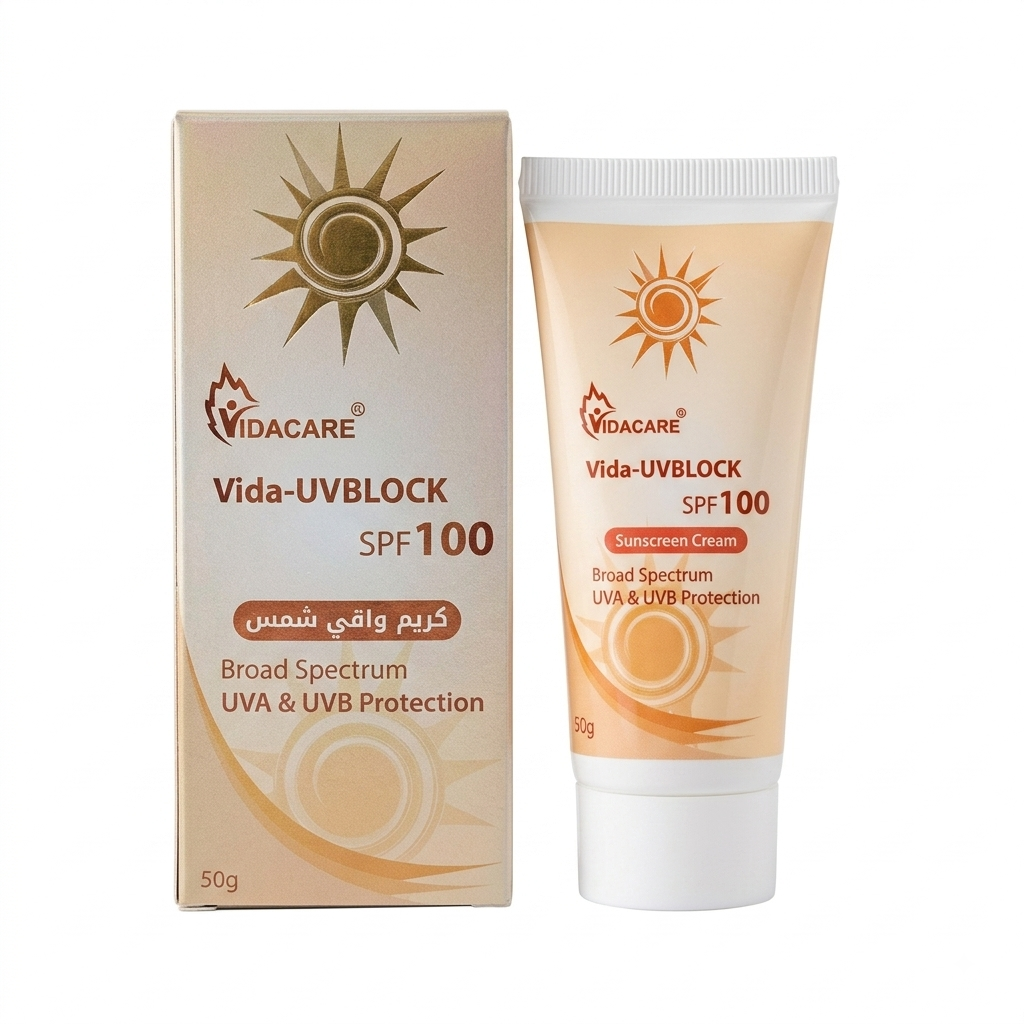 كريم واقي شمس فيدا-يو في بلو SPF 100 من فيدا كير (Vidacare Vida-UVBLOCK Sunscreen Cream SPF 100)