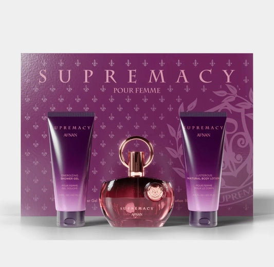 طقم هدايا عطر سوبريماسي بيربل للنساء من أفنان (Afnan Supremacy Purple Pour Femme Gift Set)