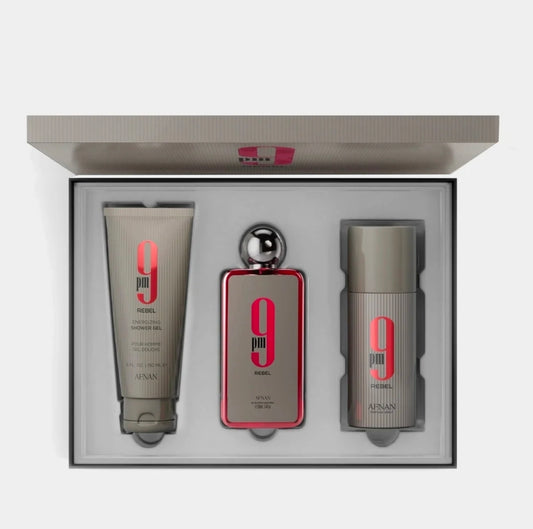 مجموعة هدايا عطر أفنان 9 بي إم ريبل (Afnan 9PM Rebel) للجنسين