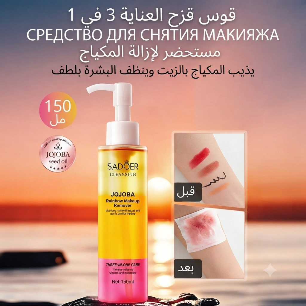 زيت تنظيف الوجه وإزالة المكياج بقوس قزح الجوجبا سادوير (Sadoer Jojoba Rainbow Makeup Remover)