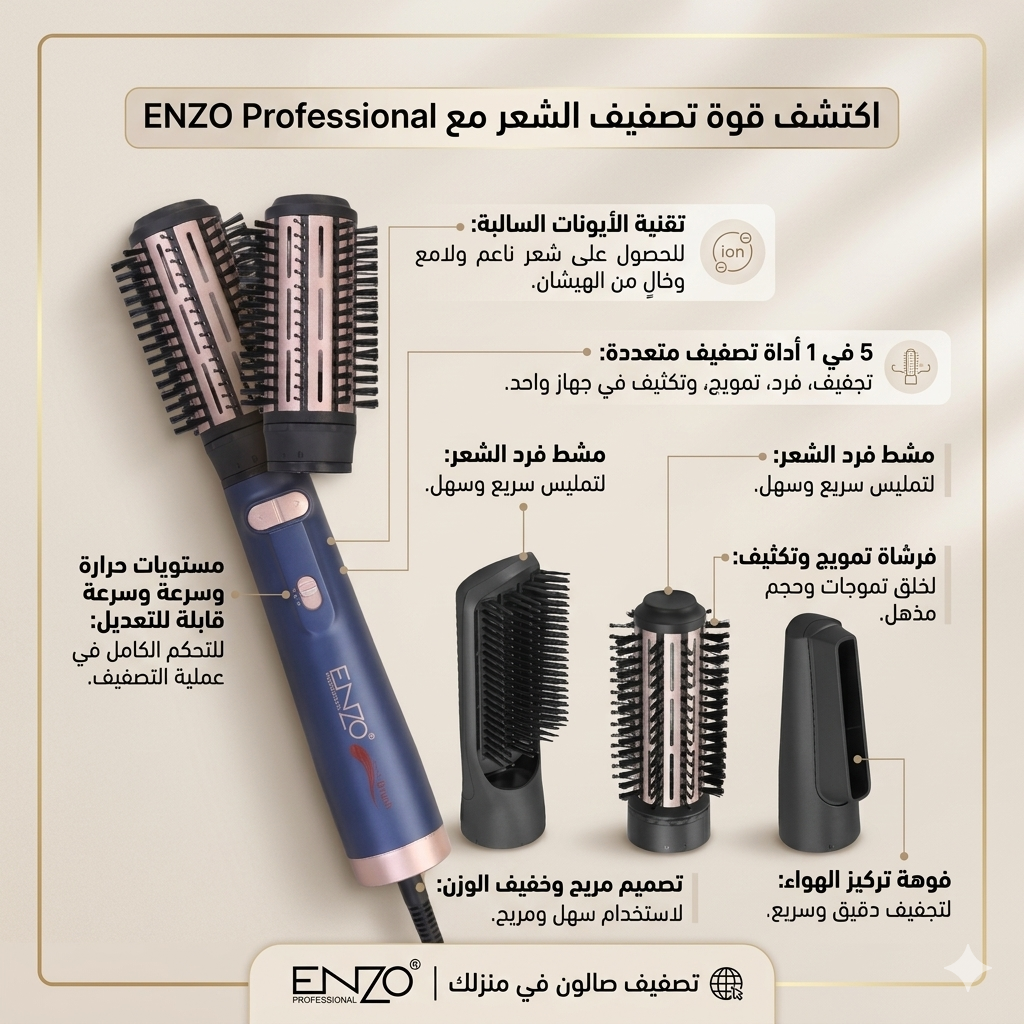 مجموعة ENZO Professional Style Pro، وهي أداة تصفيف شعر حرارية (4 في 1)