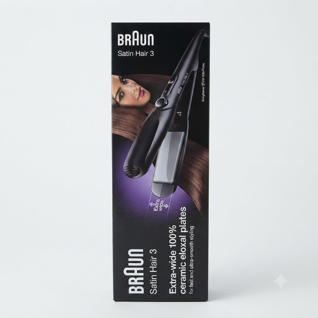 مكواة فرد وتمليس الشعر العريضة براون ساتين هير 3 (Braun Satin Hair 3 Wide Plates Hair Straightener)