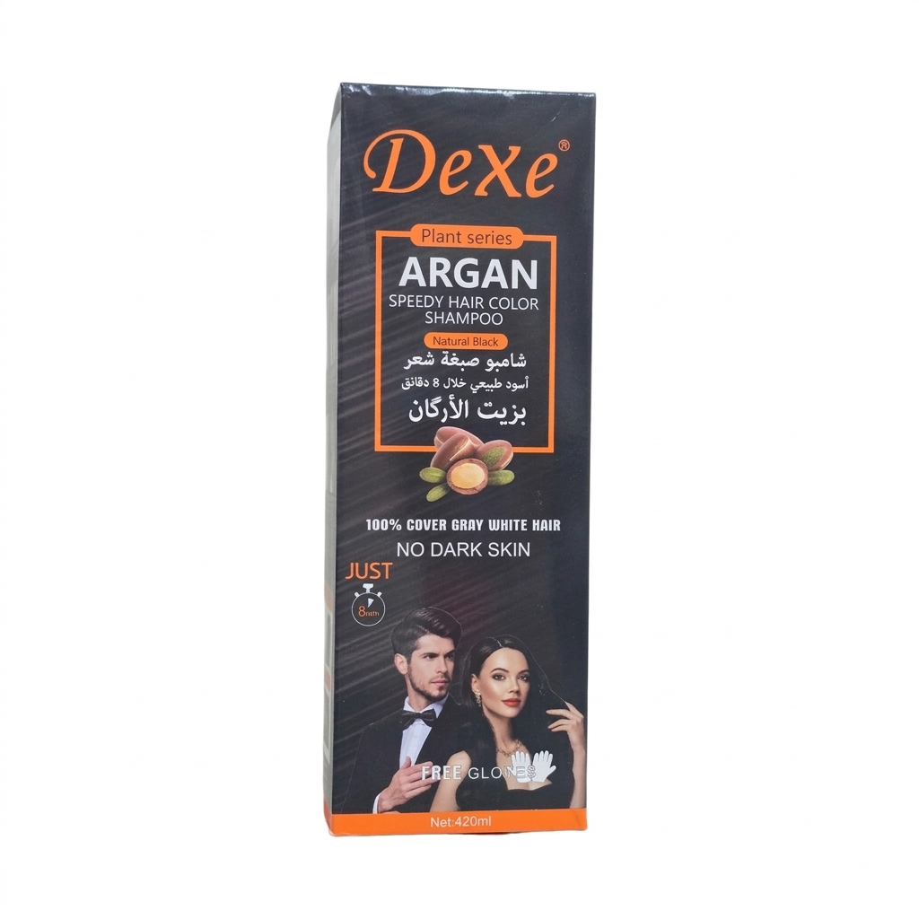 شامبو صبغة الشعر السريع بزيت الأركان للون أسود طبيعي من ديكسي (Dexe Argan Speedy Hair Color Shampoo - Natural Black)