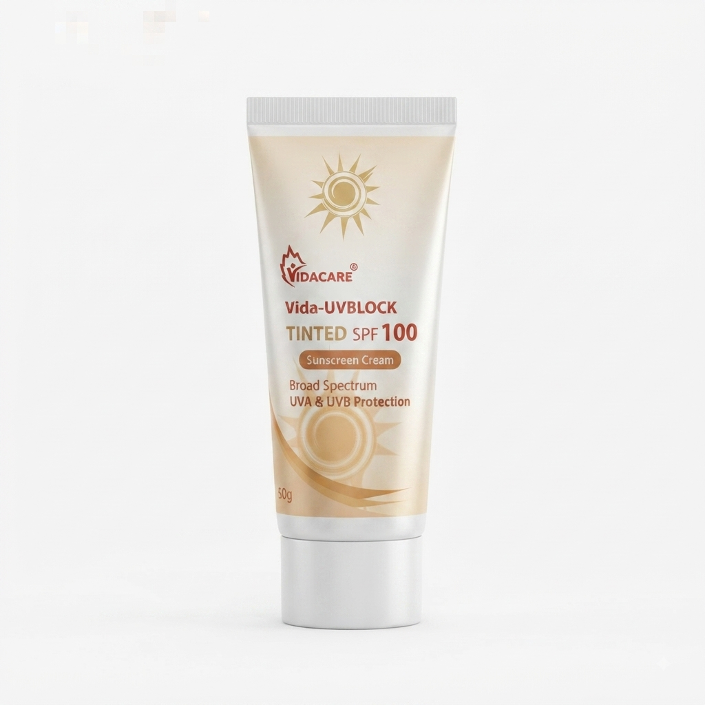 كريم واقي شمس فيدا-يو في بلوك الملون - حماية SPF 100 (Vidacare Vida-UVBLOCK Tinted Sunscreen Cream)