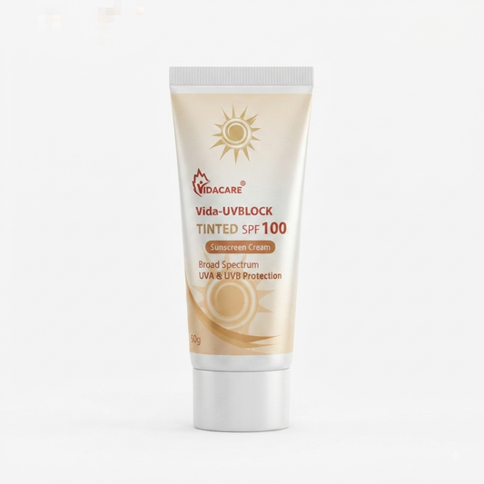كريم واقي شمس فيدا-يو في بلوك الملون - حماية SPF 100 (Vidacare Vida-UVBLOCK Tinted Sunscreen Cream)