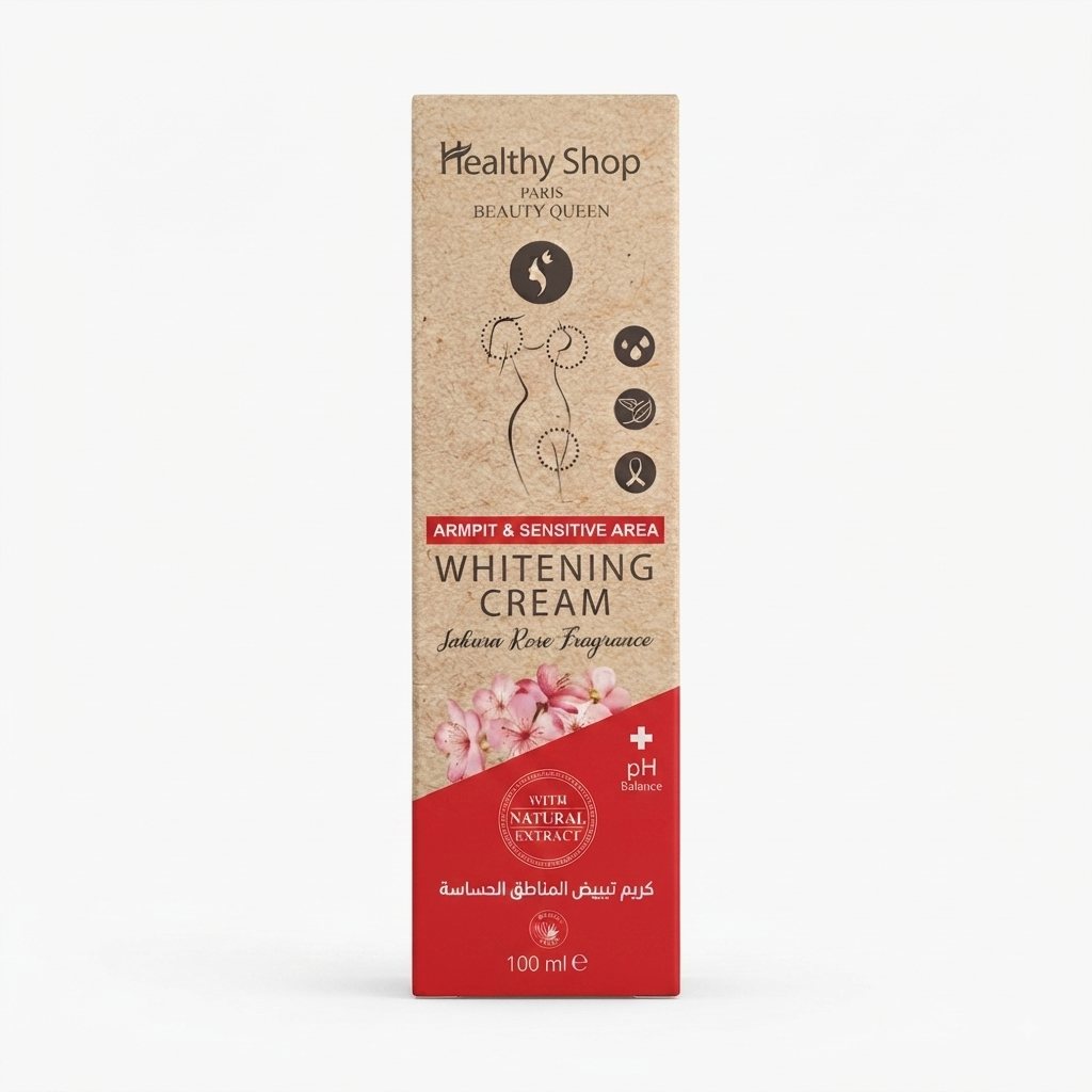 كريم تبييض المناطق الحساسة وتحت الإبطين بخلاصة زهرة الساكورا والورد من هيلثي شوب (Healthy Shop Paris Whitening Cream - Sakura Rose Fragrance)