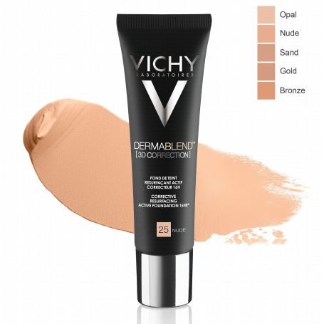 Vichy Dermablend 3D Correction Foundation باللون 45 Gold، كريم أساس سائل مصحح للبشرة مصمم لتوفير تغطية